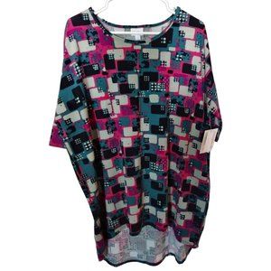 LulaRoe Large Irma Green with Multi-colored Geometric Accents New With Tags